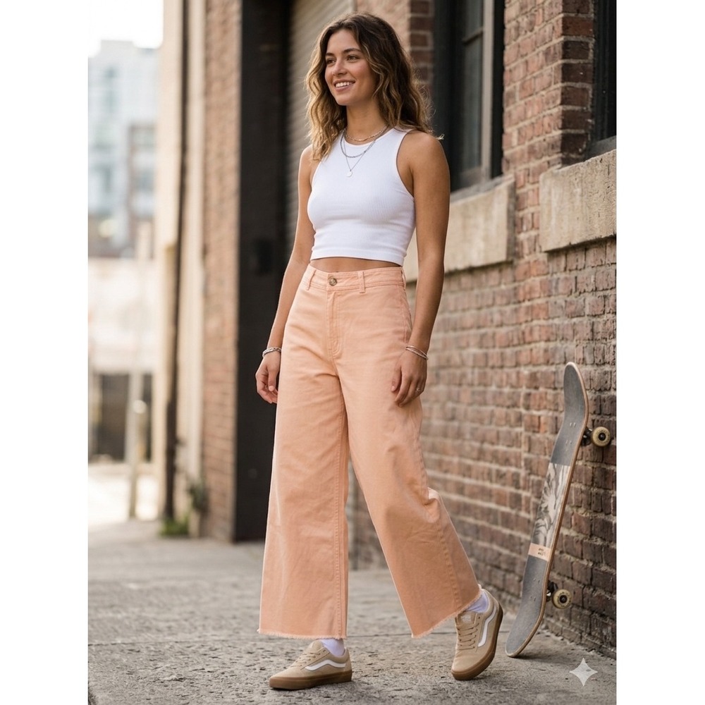 Billabong Side Kick High Waisted Wide Leg Pants Sunset Orange Womens 26 NWT